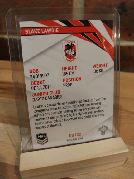 Blake Lawrie, STGEORGE ILLAWARRA DRAGONS NRL Traders Card,